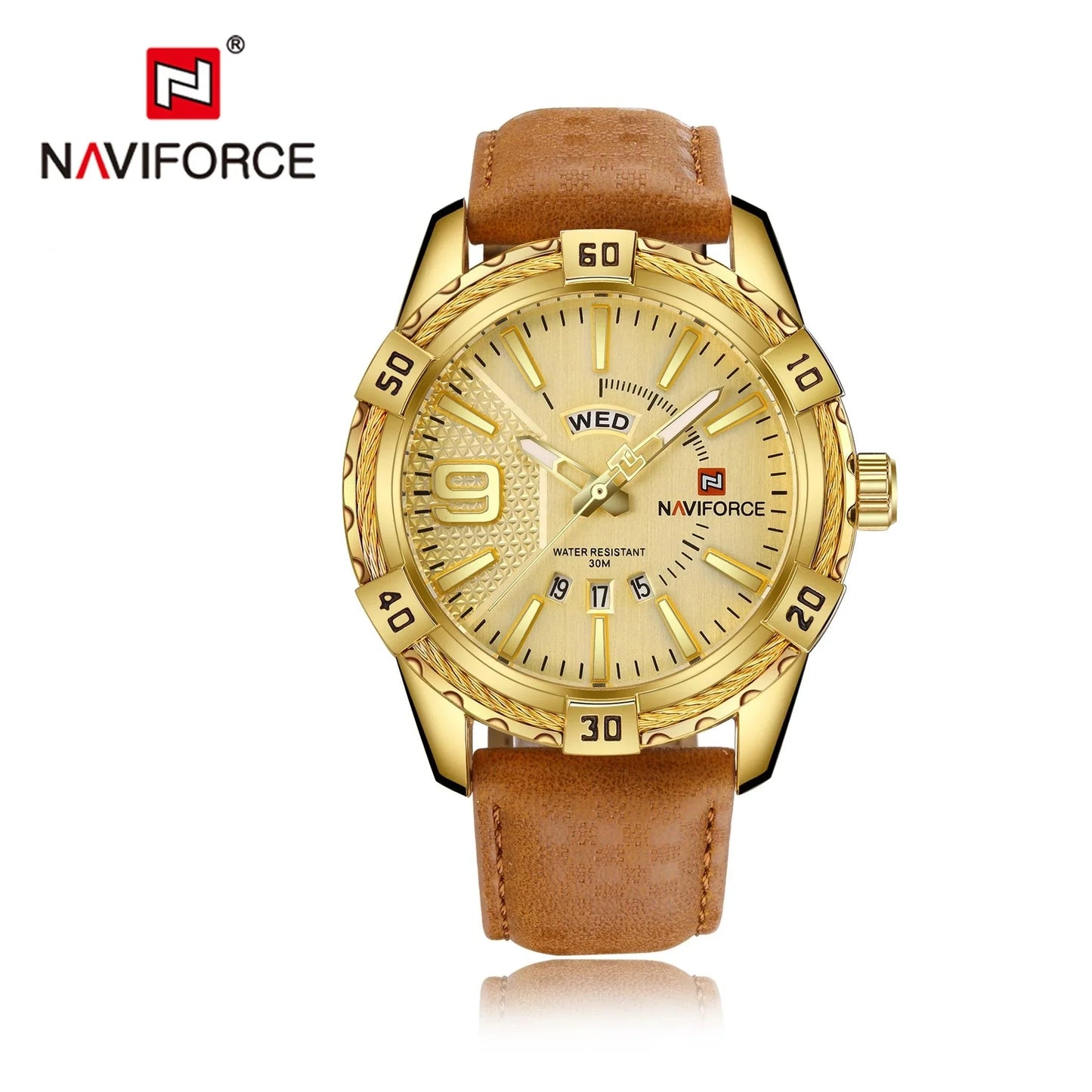 NAVIFORCE 9117L Leather Quartz Day and Date Display Men's Wristwatch