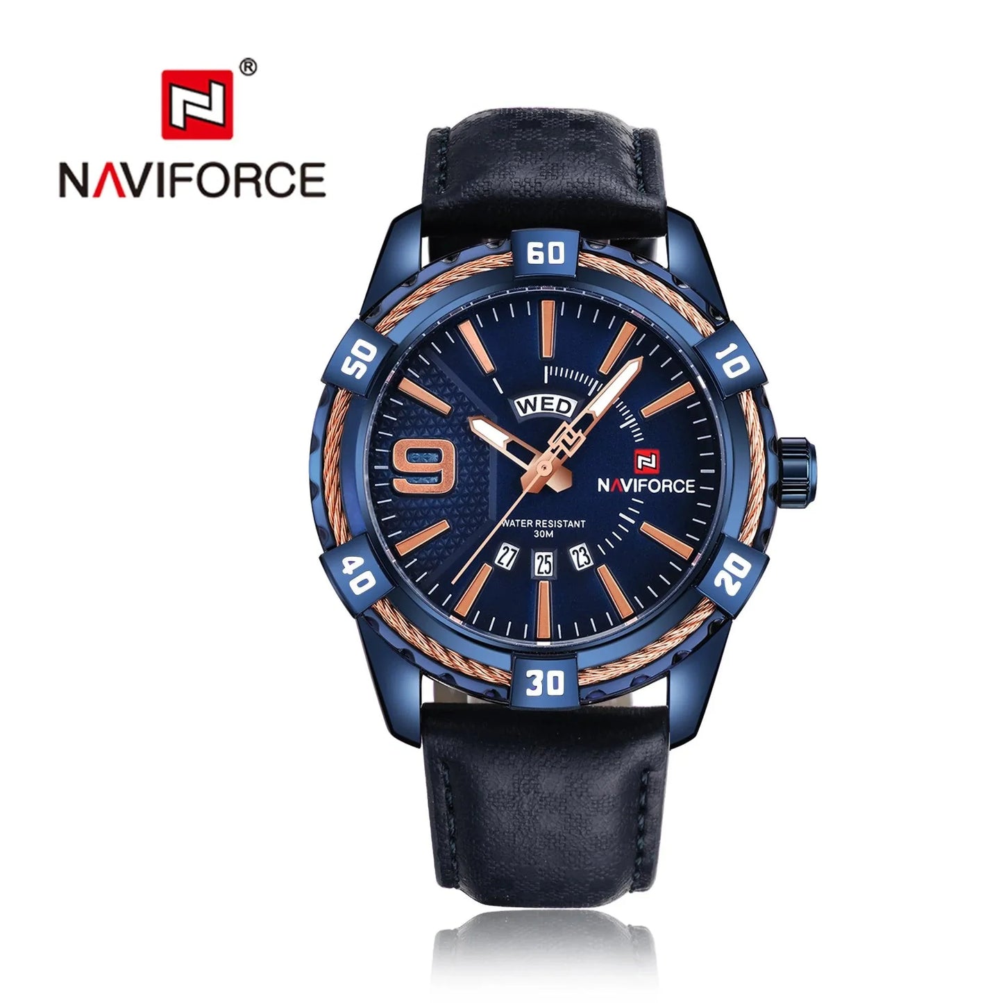 NAVIFORCE 9117L Leather Quartz Day and Date Display Men's Wristwatch