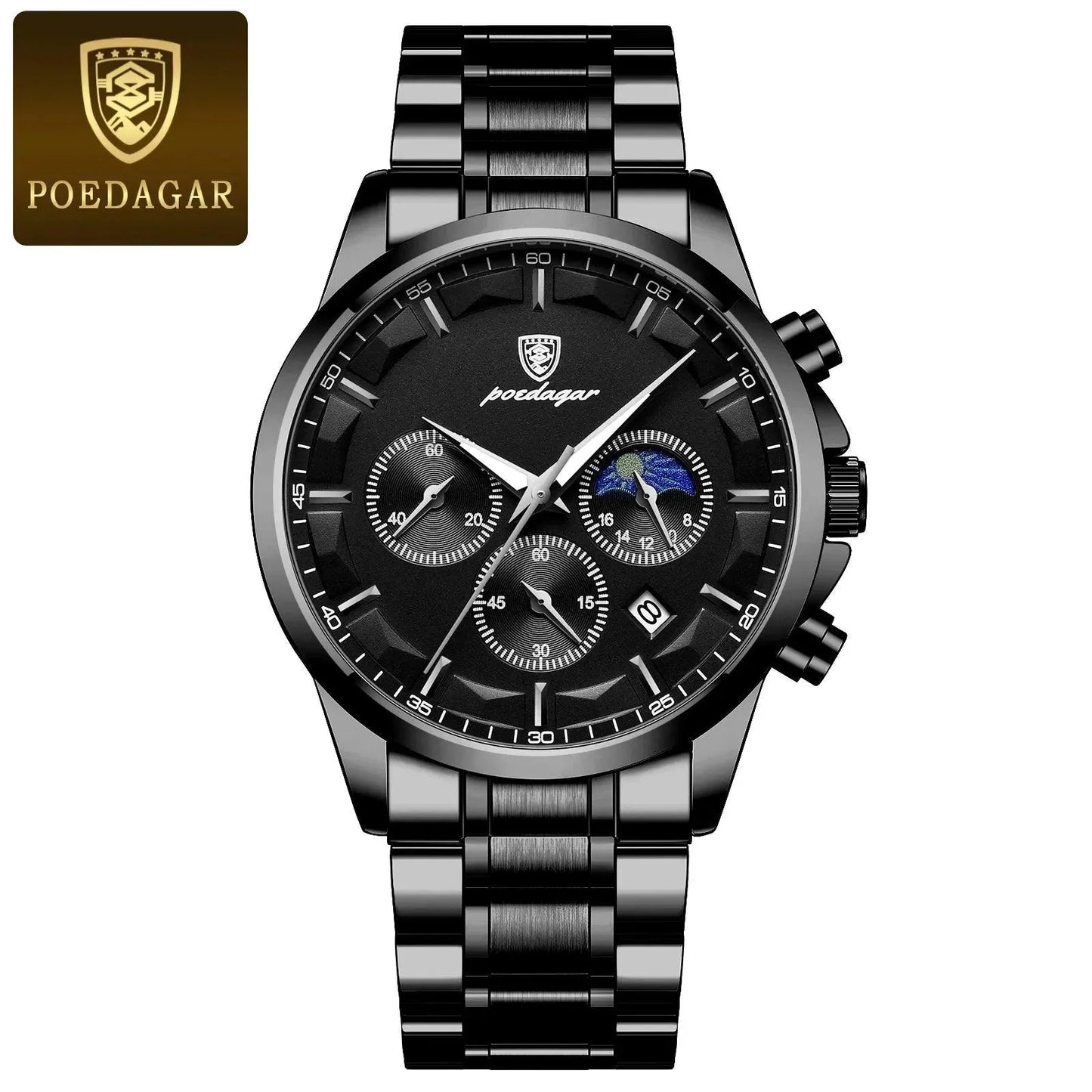 POEDAGAR 928 Leather Men Quartz Watch Luxury Chronograph