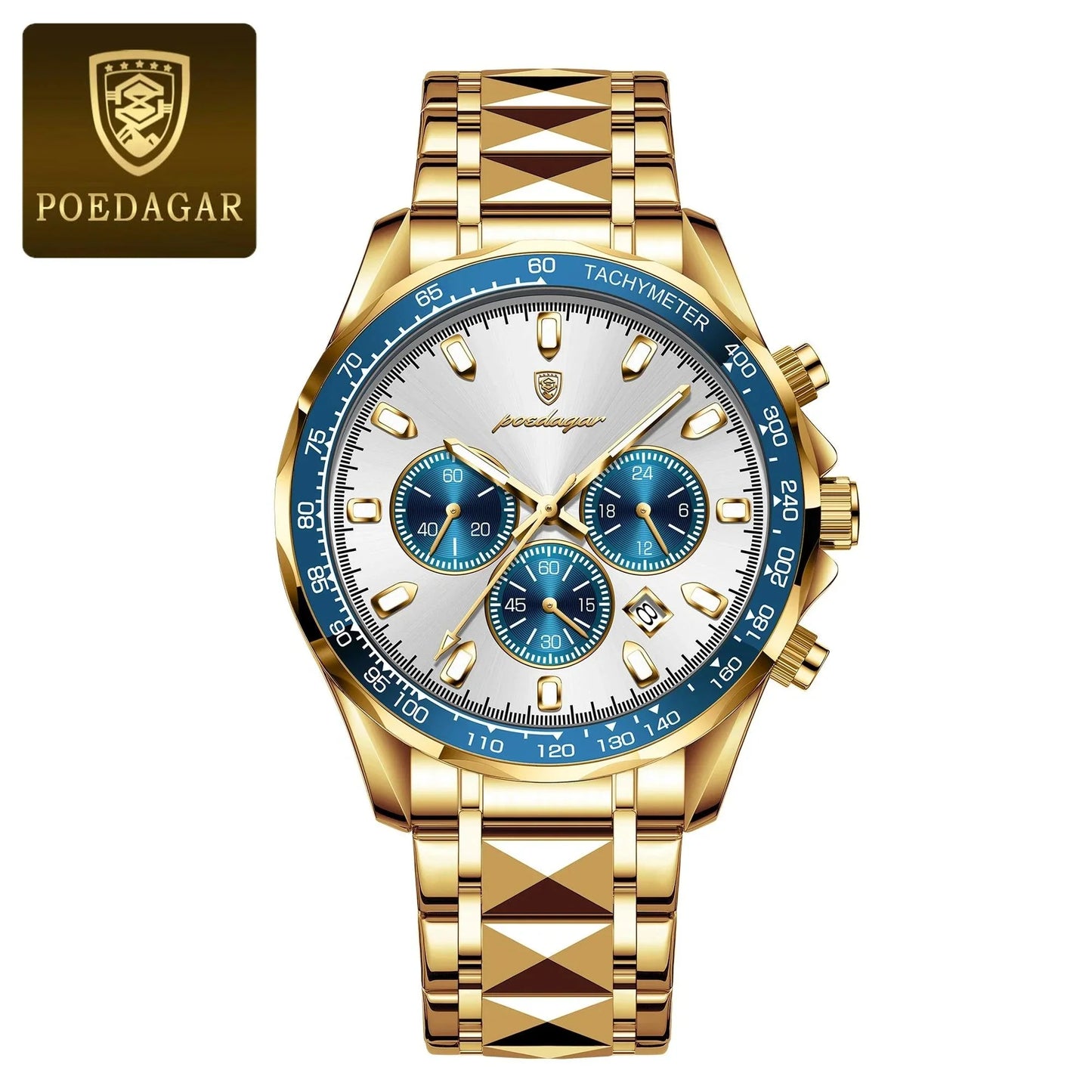 POEDAGAR 815 Luxury Watch, Date Chronograph, & Tachymeter