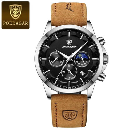 POEDAGAR 928 Leather Men Quartz Watch Luxury Chronograph