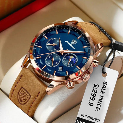 POEDAGAR 928 Leather Men Quartz Watch Luxury Chronograph
