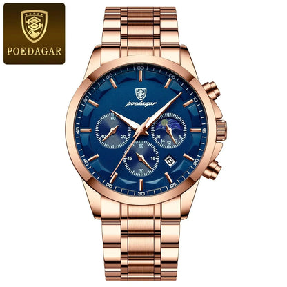 POEDAGAR 928 Leather Men Quartz Watch Luxury Chronograph