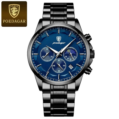 POEDAGAR 928 Leather Men Quartz Watch Luxury Chronograph