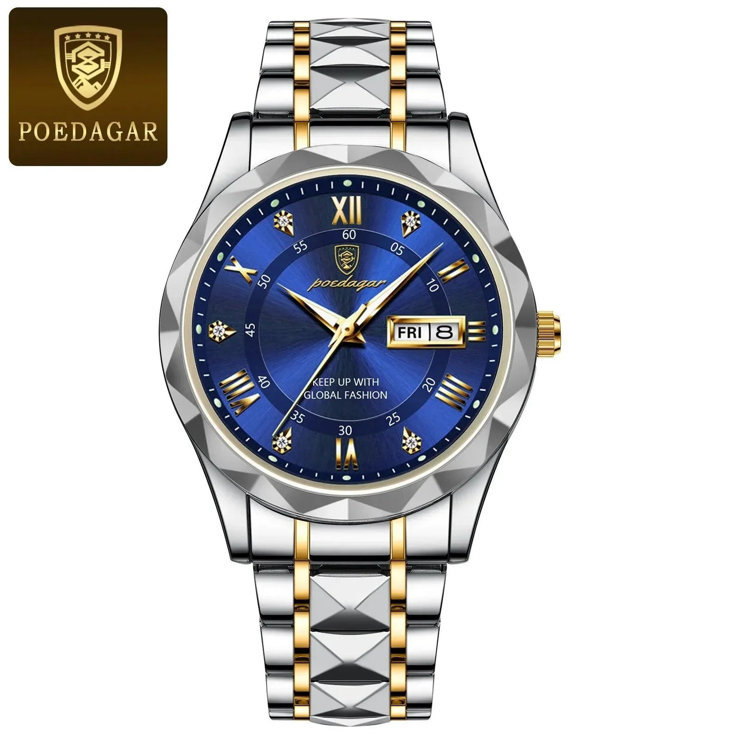 POEDAGAR 615 Diamond Crown & Strap Wristwatch