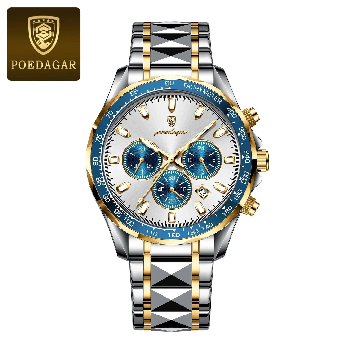 POEDAGAR 815 Luxury Watch, Date Chronograph, & Tachymeter