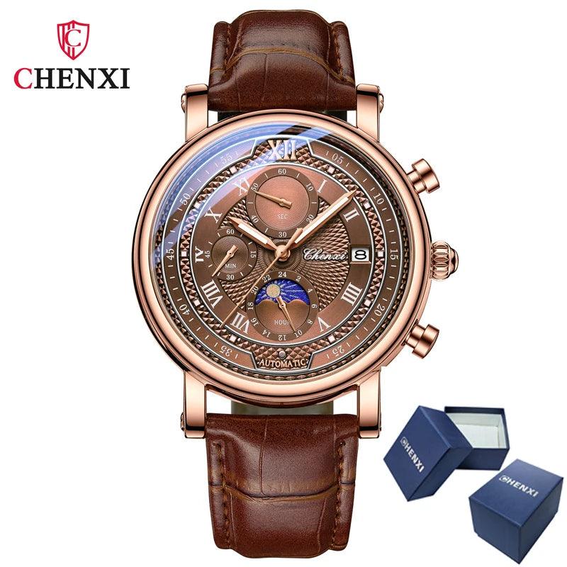 Chenxi 976 Leather Chronograph Moon Phase