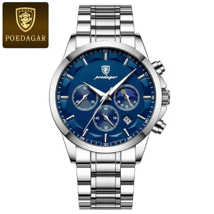 POEDAGAR 928 Leather Men Quartz Watch Luxury Chronograph