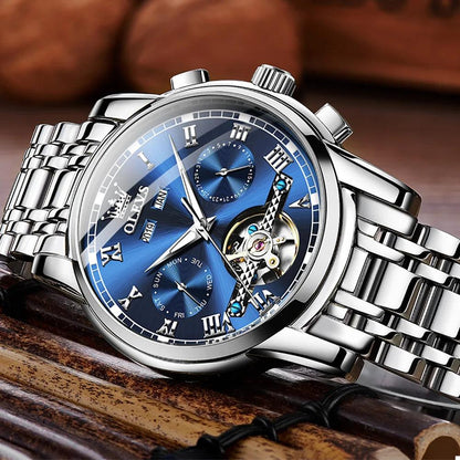 OLEVS 6607 Men's Automatic Mechanical Watch – Stainless Steel, Waterproof, Luminous Dial
