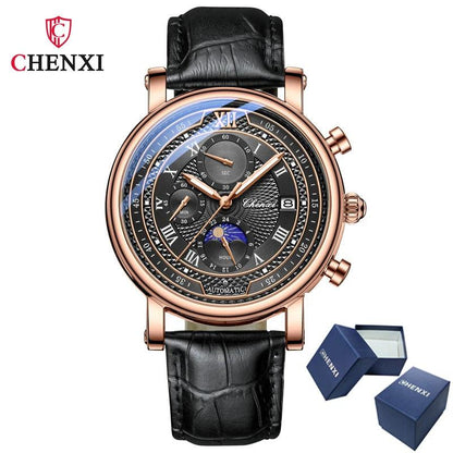 Chenxi 976 Leather Chronograph Moon Phase