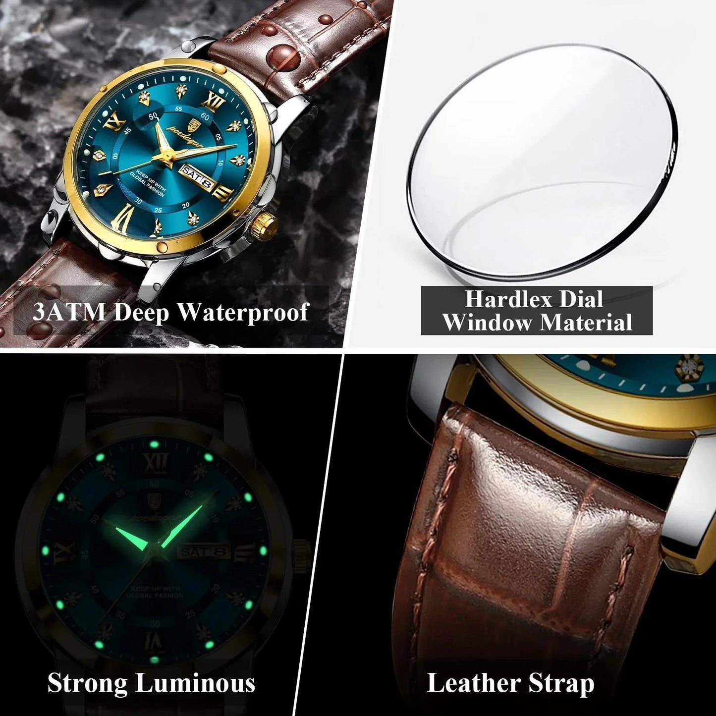 POEDAGAR 936L Luxury Man Wristwatch Waterproof, Luminous, Date & Week