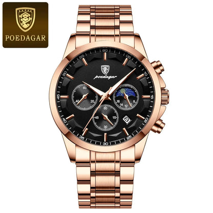 POEDAGAR 928 Leather Men Quartz Watch Luxury Chronograph