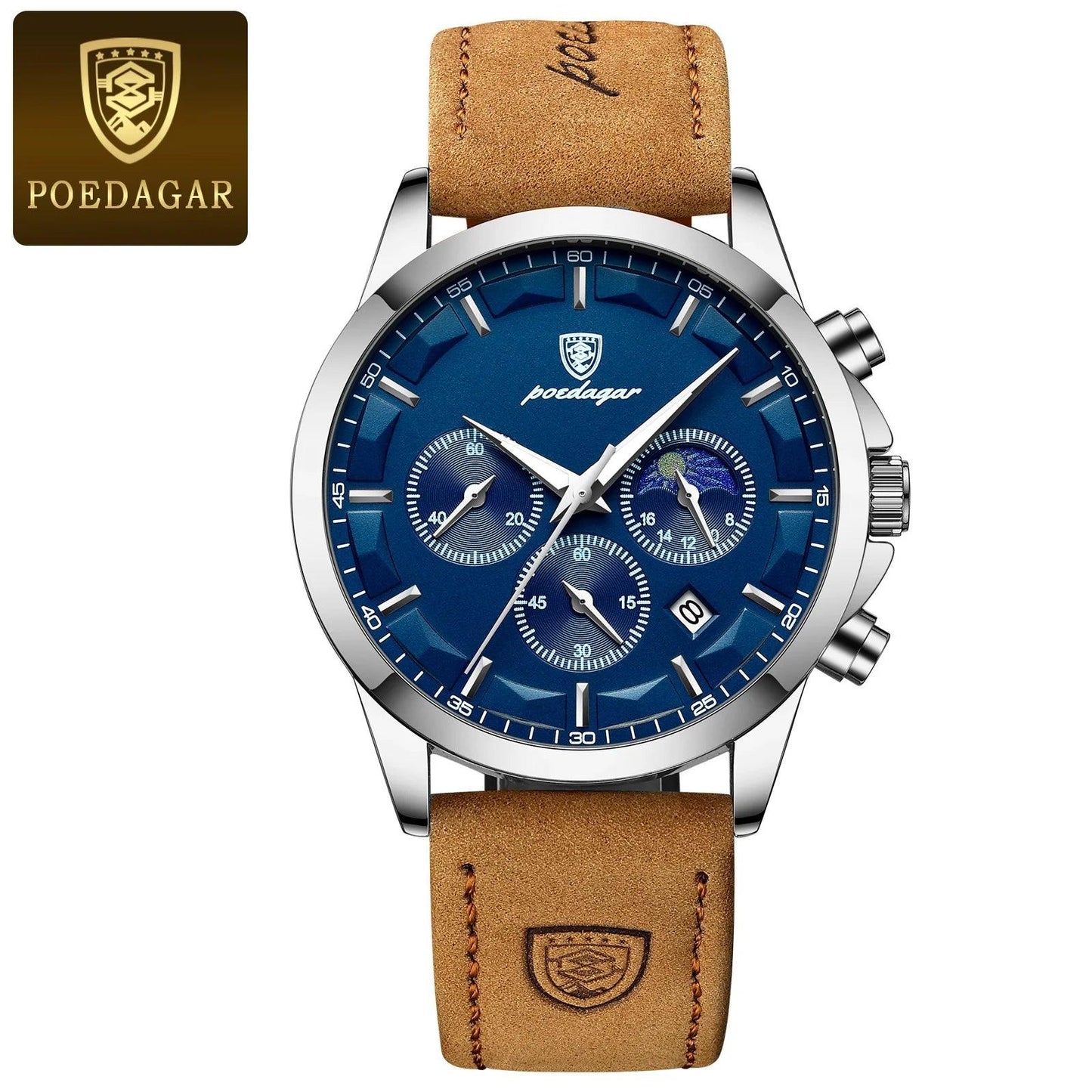POEDAGAR 928 Leather Men Quartz Watch Luxury Chronograph