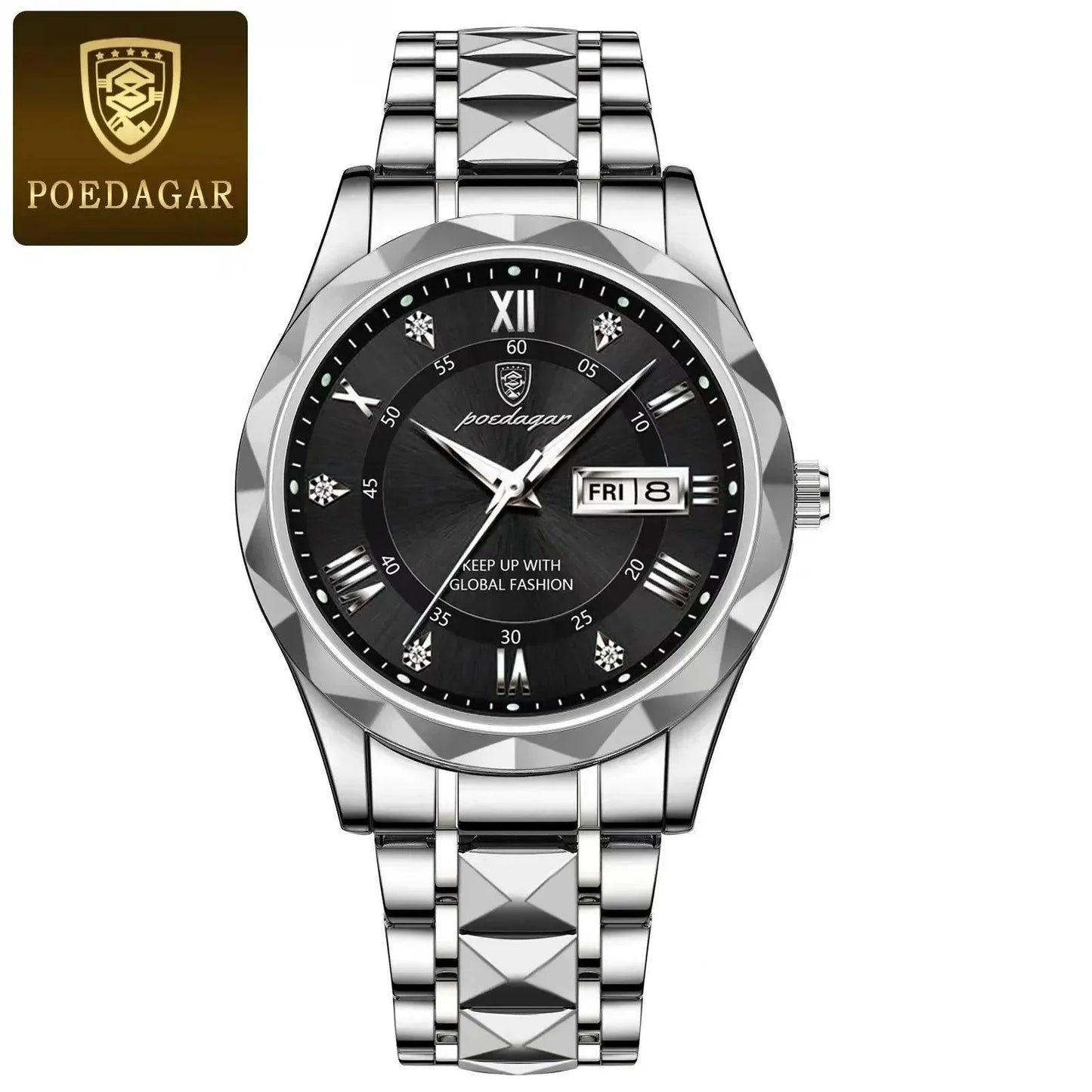 POEDAGAR 615 Diamond Crown & Strap Wristwatch