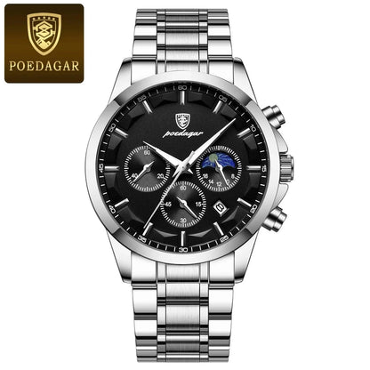 POEDAGAR 928 Leather Men Quartz Watch Luxury Chronograph