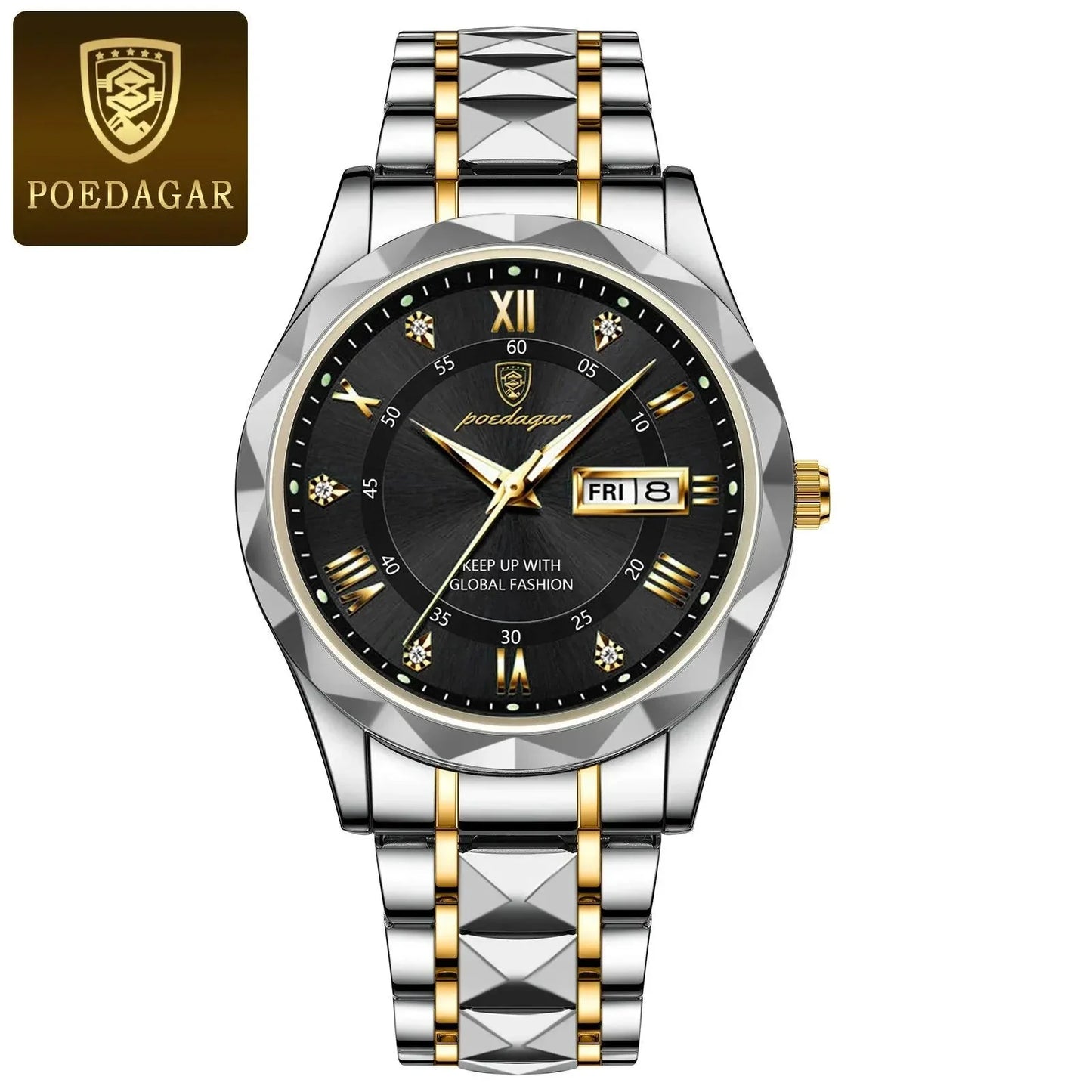 POEDAGAR 615 Diamond Crown & Strap Wristwatch