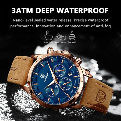 POEDAGAR 928 Leather Men Quartz Watch Luxury Chronograph