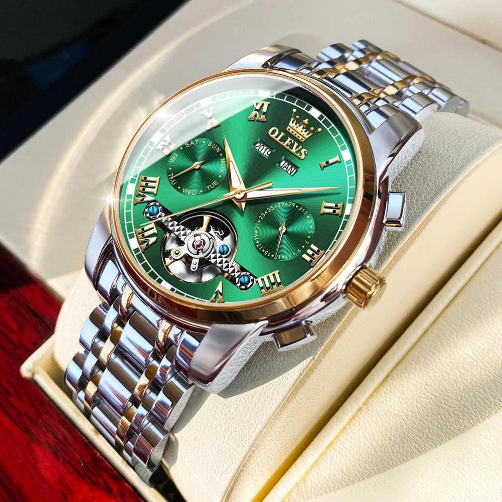 OLEVS 6607 Men's Automatic Mechanical Watch – Stainless Steel, Waterproof, Luminous Dial