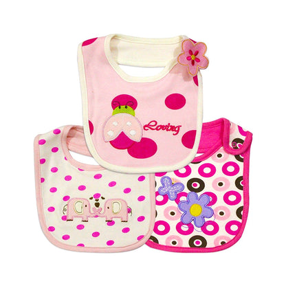 Careone Pack Of 3 Baby Bib Set Bug Pink - Sunshine