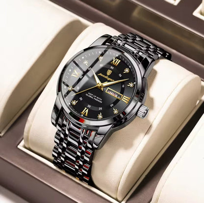 POEDAGAR 936 Men's Stainless Steel Original Quartz Watch with Date & Week Display