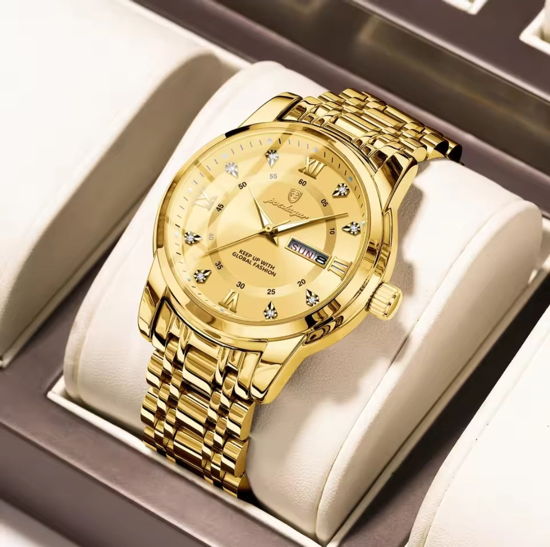 POEDAGAR 936 Men's Stainless Steel Original Quartz Watch with Date & Week Display